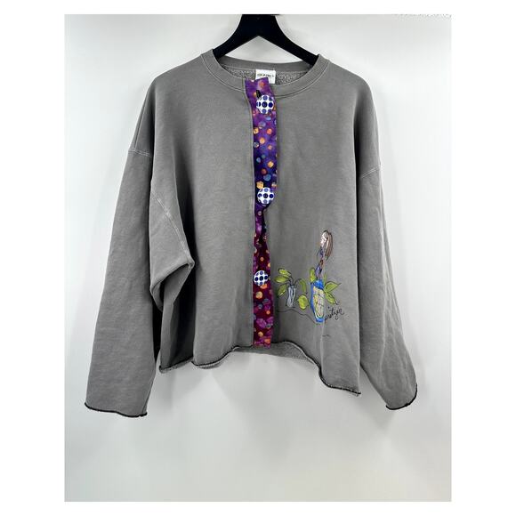 Stick Chics Handpainted Oversized Happy Hour Lagenlook Sweatshirt Size XXL - Picture 1 of 8